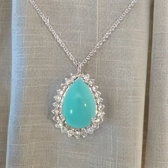 Persian Turquoise Diamond Pendant With Chain 17" 14k WG 9.9 TCW Certified 307918 - Picture 14 of 17